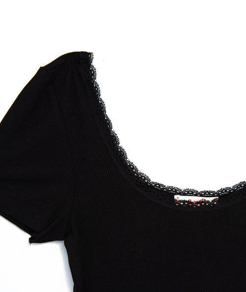 The Gabby Lace Trim Black Tee by 8apart