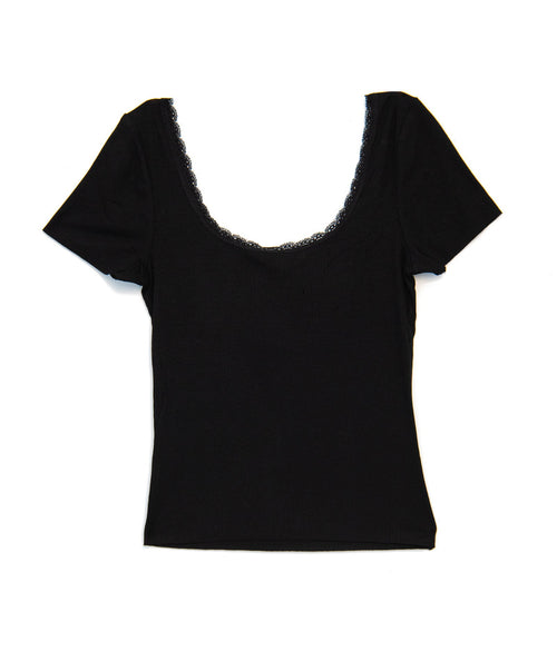 The Gabby Lace Trim Black Tee by 8apart