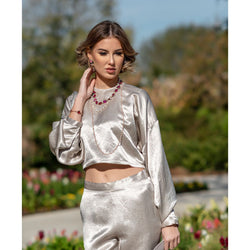 Sophie Beige Crop Top by Le Réussi®