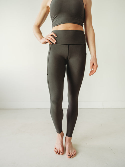 Grey Wander Pocket Yoga Pants in Microstripe *FINAL SALE*
