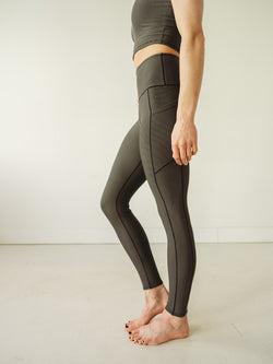 Grey Wander Pocket Yoga Pants in Microstripe *FINAL SALE*