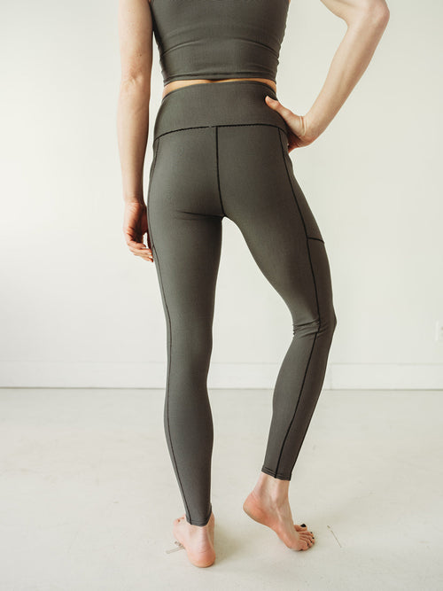 Grey Wander Pocket Yoga Pants in Microstripe *FINAL SALE*