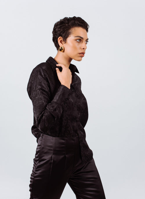 Elegance Silk Blouse in Black Paisley by Le Réussi®