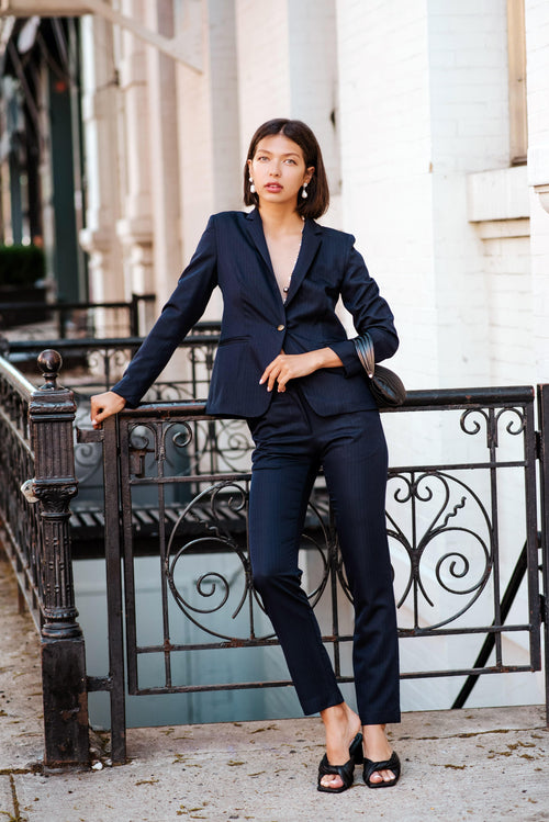 Navy Peak-Lapels Single-Breasted Blazer by Le Réussi®