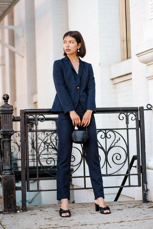 Navy Peak-Lapels Single-Breasted Blazer by Le Réussi®