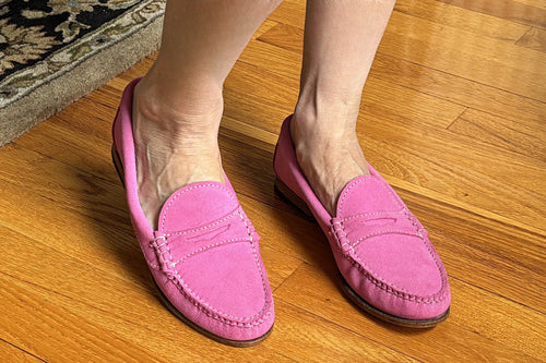 KKB Penny Loafer: Brilliant Pink Suede by Quoddy.com