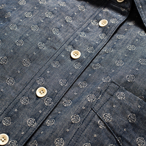 womens popover shirt button down japanese denim dot pattern