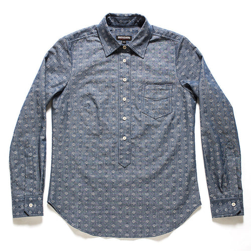 womens popover shirt button down japanese denim dot pattern
