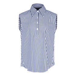 The Olivia Sleeveless Blue Stripe Blouse in Italian Cotton by Le Réussi®
