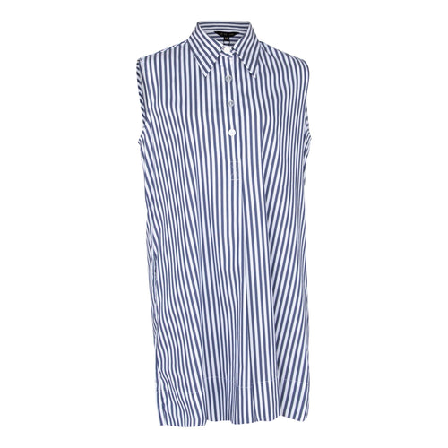 Italian Cotton Blue Stripe Sleeveless Dress by Le Réussi®