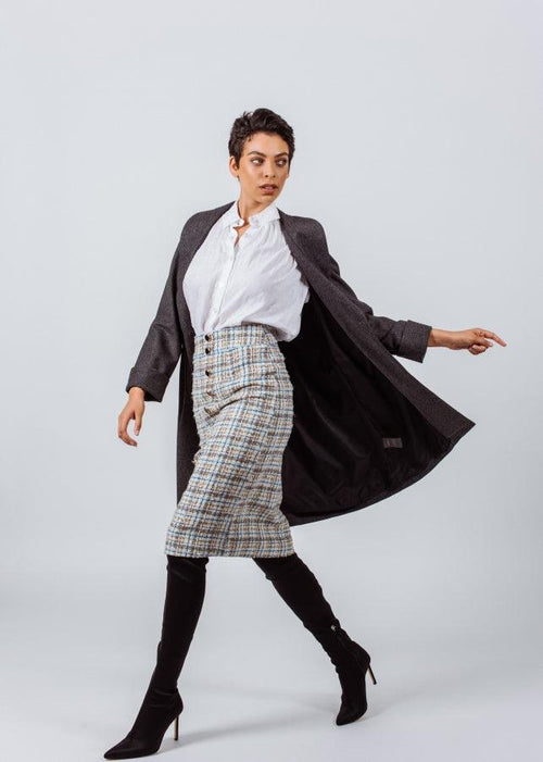 Worsted Flannel Long Trench Coat Gray Women’s Elegant Outerwear