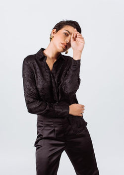 Elegance Silk Blouse in Black Paisley by Le Réussi®
