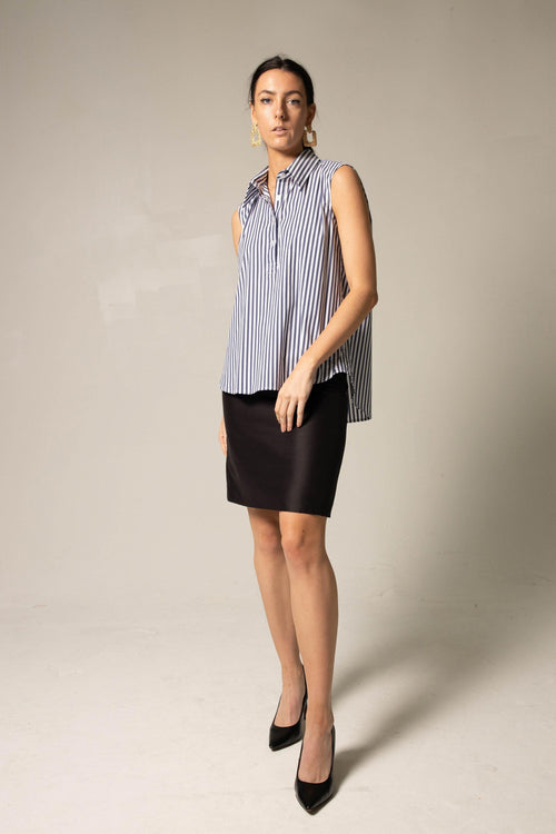 The Olivia Sleeveless Blue Stripe Blouse in Italian Cotton by Le Réussi®