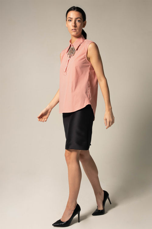 Italian Cotton Orange Sleeveless Top by Le Réussi®