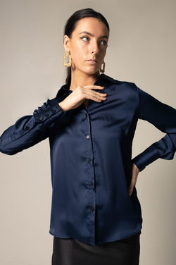 Classy Women Silk Blouse in Royal Blue by Le Réussi®