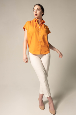 Women's Gather Collar Shirt in Orange by Le Réussi®