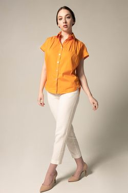 Women's Gather Collar Shirt in Orange by Le Réussi®