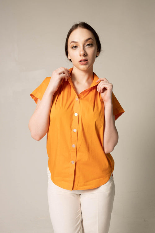 Women's Gather Collar Shirt in Orange by Le Réussi®