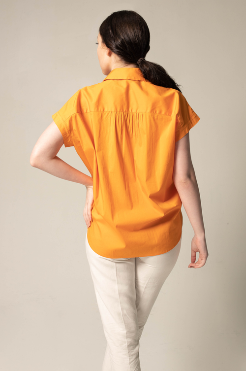 Women's Gather Collar Shirt in Orange by Le Réussi®