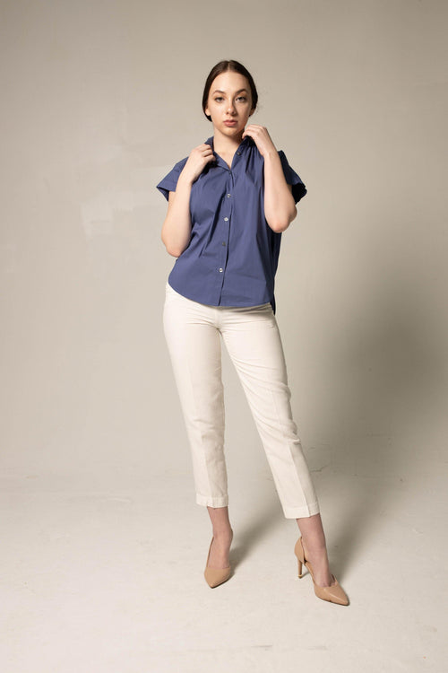 Women's Gather Collar Shirt in Navy by Le Réussi®