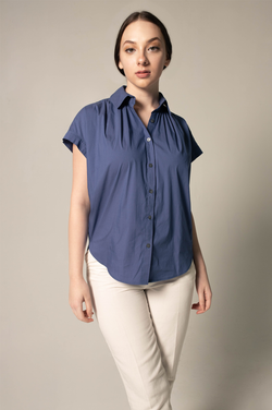 Women's Gather Collar Shirt in Navy by Le Réussi®