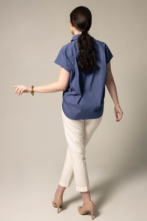 Women's Gather Collar Shirt in Navy by Le Réussi®