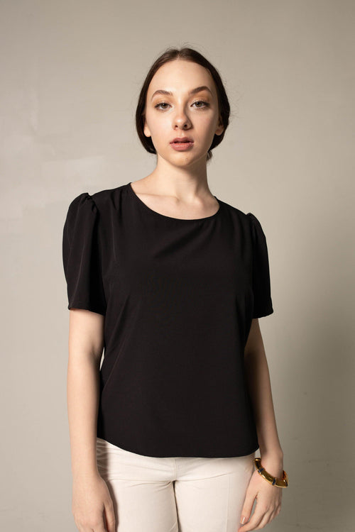 Elegance Round Neck Blouse in Black by Le Réussi®