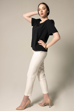 Elegance Round Neck Blouse in Black by Le Réussi®