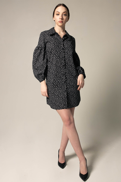 Black Floral Dress in Italian Cotton by Le Réussi®
