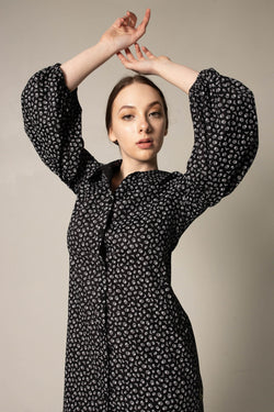 Black Floral Dress in Italian Cotton by Le Réussi®