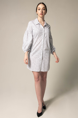 Shirt Dress with Oversized Sleeves in White Floral by Le Réussi®