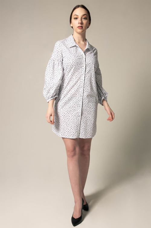 Shirt Dress with Oversized Sleeves in White Floral by Le Réussi®