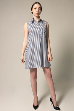 Italian Cotton Blue Stripe Sleeveless Dress by Le Réussi®