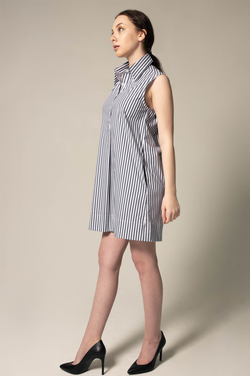 Italian Cotton Blue Stripe Sleeveless Dress by Le Réussi®