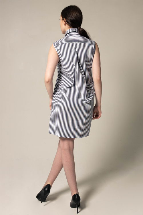 Italian Cotton Blue Stripe Sleeveless Dress by Le Réussi®