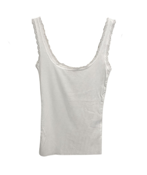 The Gabby Lace Trim White Tank by 8apart