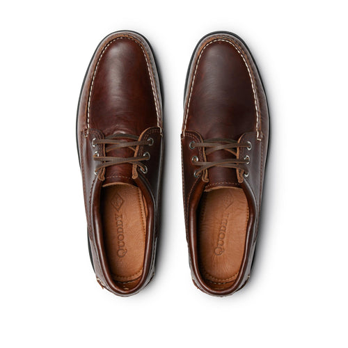 Men’s Blucher Shoes in Brown, top view, premium handsewn leather upper and lining, cushioned insoles, Vibram Camp sole, Quoddy
