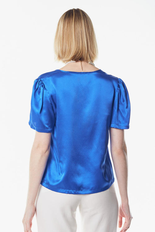 Shining V-Neck Blouse in Blue by Le Réussi®