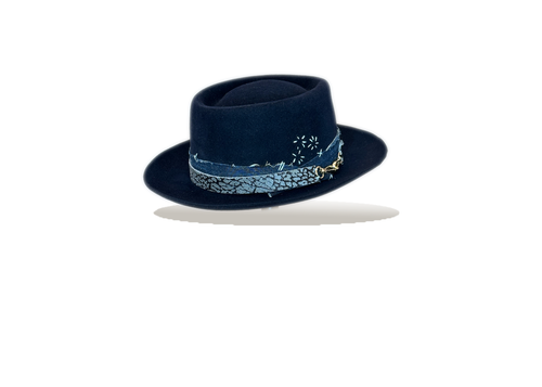 "Blue Suede Porkpie" Fur Felt Hat by B.M. Franklin & Co