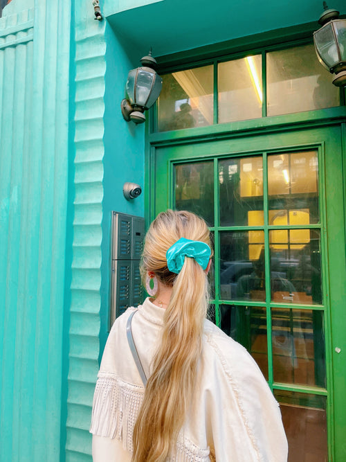 Satin Aqua Scrunchie