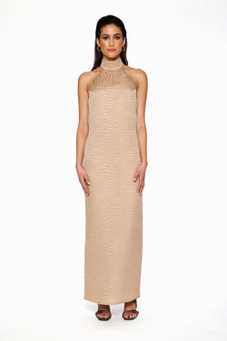 Nude Silk-Faille Maxi Dress by Kajal New York