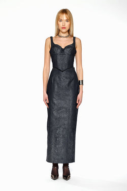 Denim Snakeskin Pencil Skirt by Kajal New York