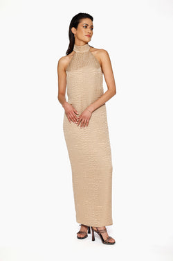 Nude Silk-Faille Maxi Dress by Kajal New York