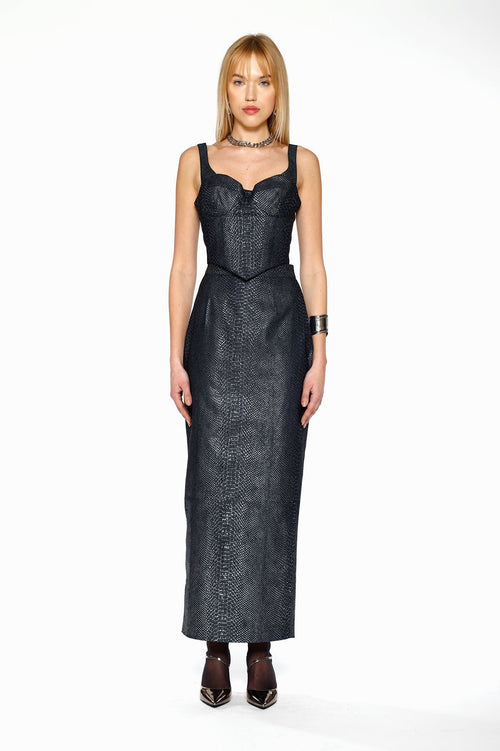 Denim Snakeskin Strap Corset by Kajal New York