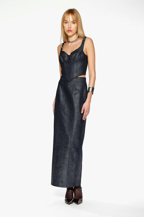 Denim Snakeskin Strap Corset by Kajal New York