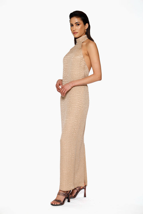 Nude Silk-Faille Maxi Dress by Kajal New York