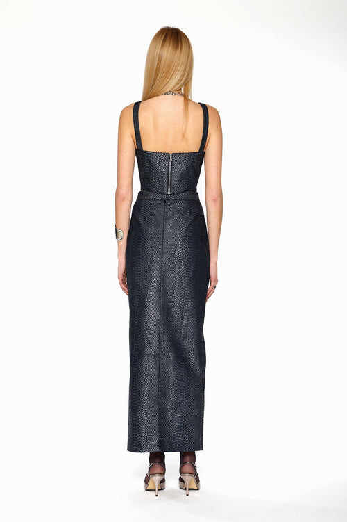 Denim Snakeskin Strap Corset by Kajal New York