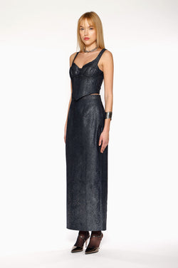 Denim Snakeskin Strap Corset by Kajal New York